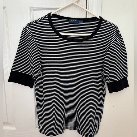 Ralph Lauren Tops - Ralph Lauren Black and White Fitted Ribbed Short Sleeve Tee